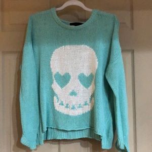 Ladies Skull/skeleton sweater blue and white-MED